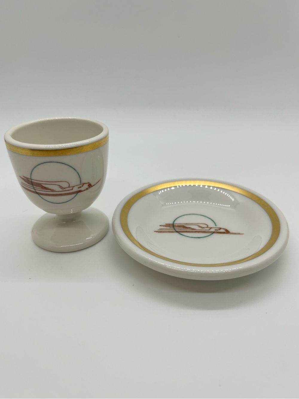 Vintage Union Pacific Winged Streamliner Railroad Butter Pat and Egg Cup